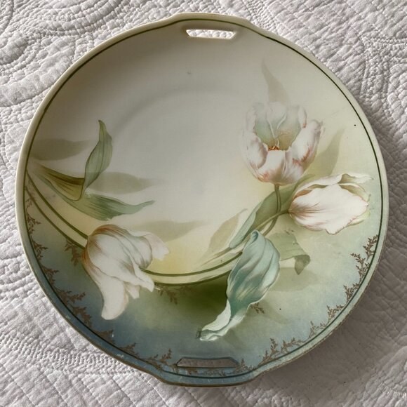 Vintage R & S Germany Porcelain Hand Painted Floral Motif Open handled 10 1/2" - Picture 2 of 8